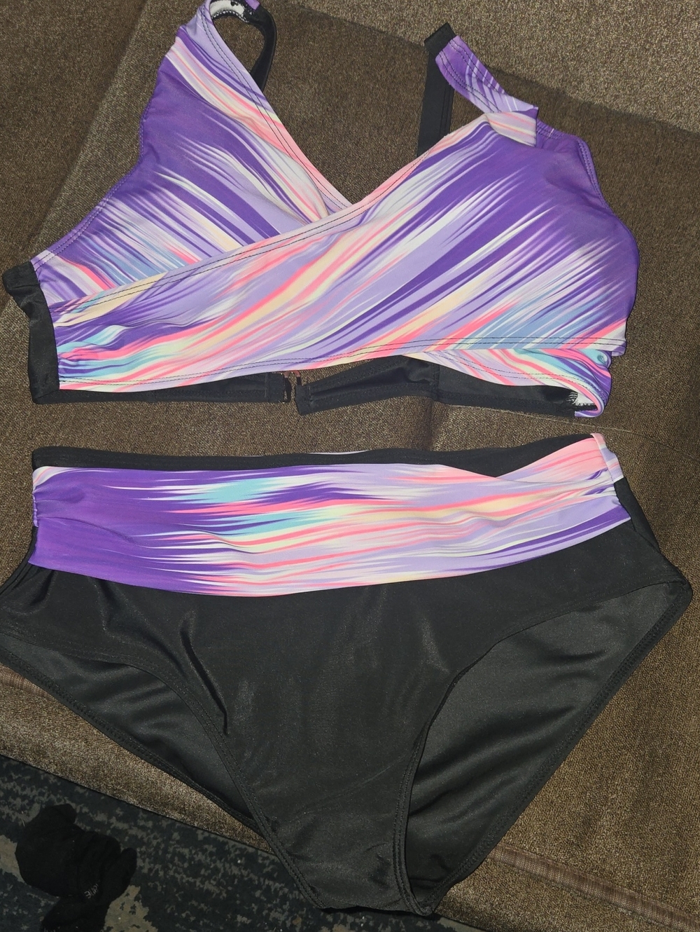 Women's Purple Print Two-Piece Swim Set - High Waist Bikini